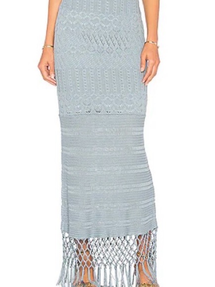 House Of Harlow 1960 X Revolve Sandra Skirt In Dusty Blue With Fringe Hem